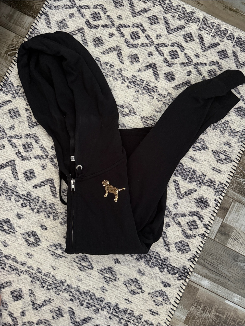PINK Black Sequin Dog Zip Hoodie